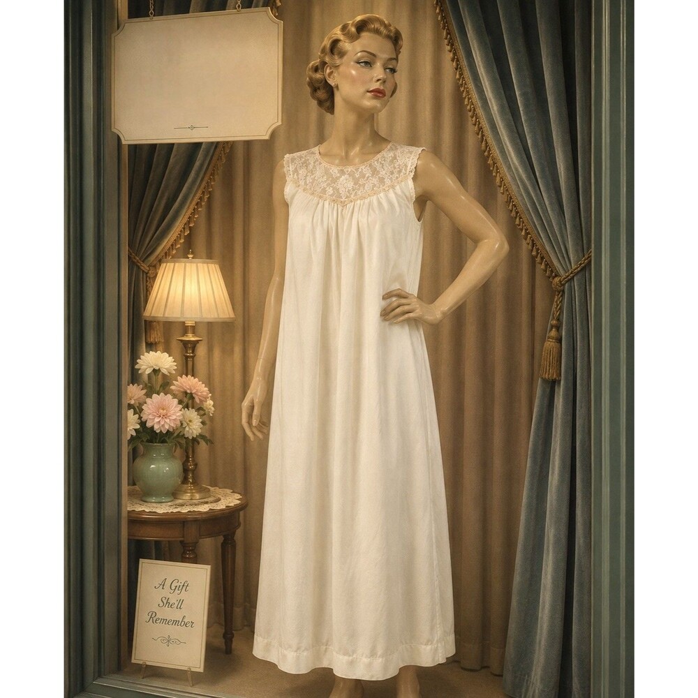 Vintage Barbizon Butter Yellow Lace Yoke Nightgown | 1950s 1960s Satin De Luxe